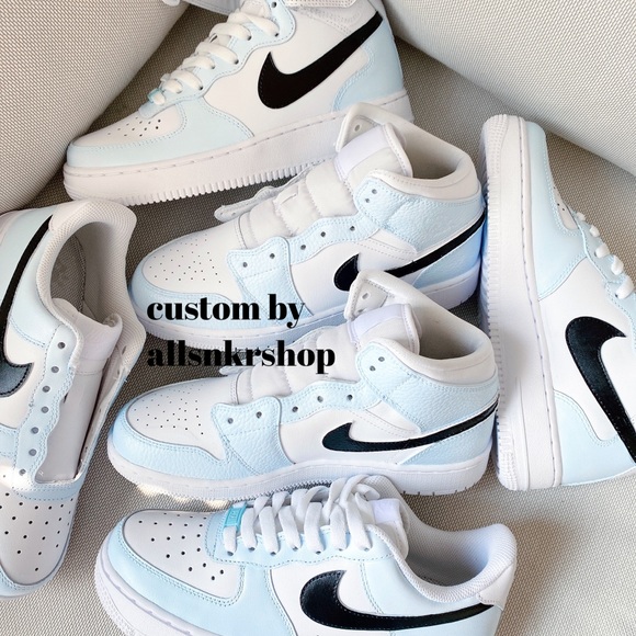 Nike air force 1 mid custom baby blue black swoosh - Picture 3 of 3